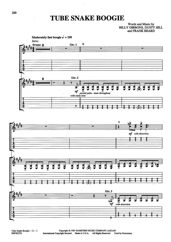 Partitura da música Tube Snake Boogie