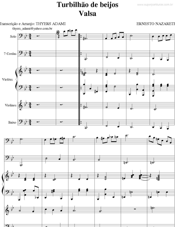 Partitura da música Tubilhão de Beijos