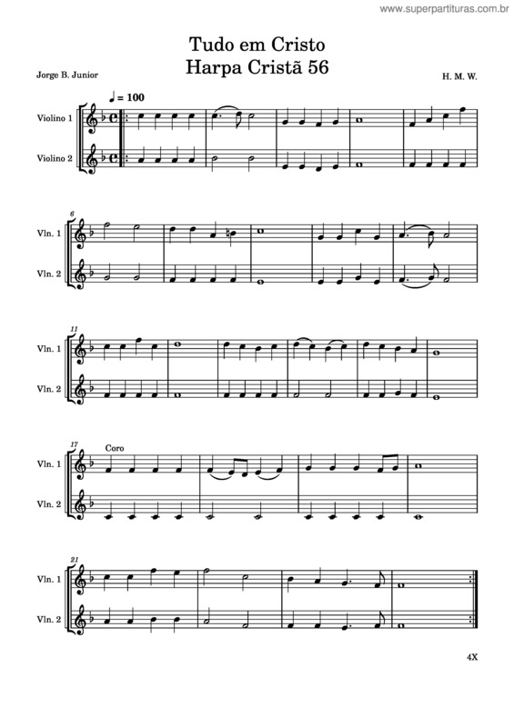 Partitura da música Tudo Em Cristo Harpa Cristã 56
