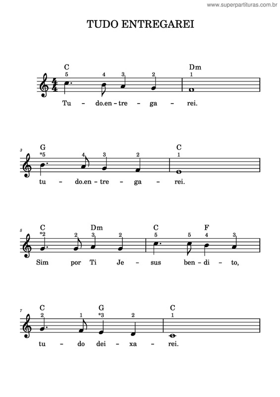 Partitura da música Tudo Entregarei - I Surrender All