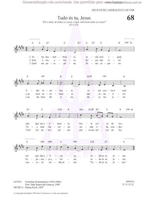 Partitura da música Tudo És Tu, Jesus - 68 HCC