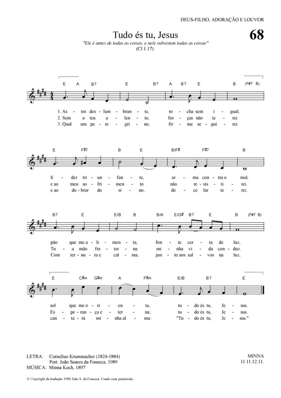 Partitura da música Tudo és Tu, Jesus