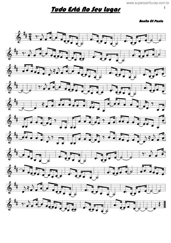 Partitura da música Tudo Está No Seu Lugar