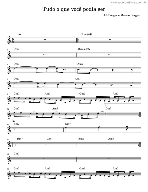 Partitura da música Tudo O Que Você Podia Ser – Lô Borges