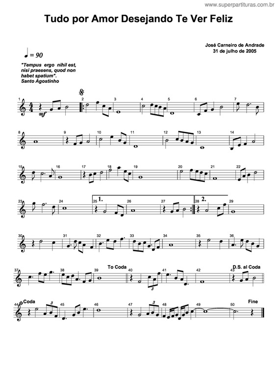 Partitura da música Tudo Por Amor Desejando Te Ver Feliz
