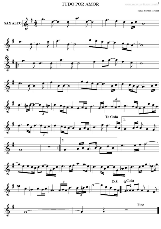 Partitura da música Tudo por Amor