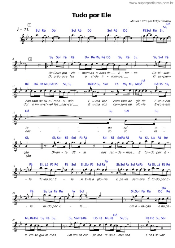 Partitura da música Tudo Por Ele