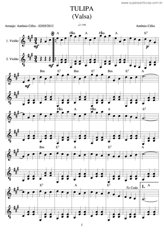 Partitura da música Tulipa