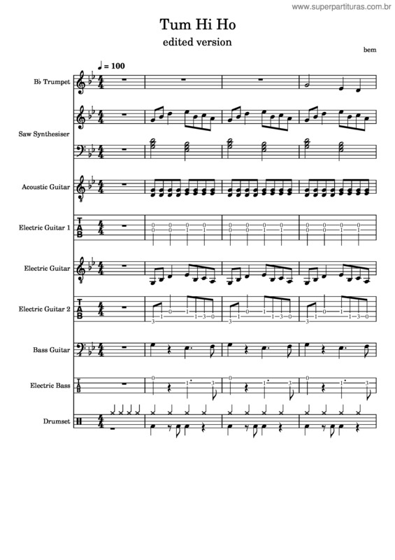 Partitura da música Tum He Ho