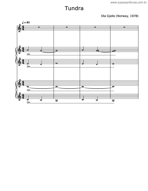 Partitura da música Tundra – Ola Gjeilo