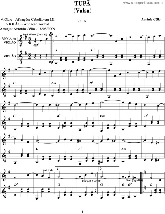 Partitura da música Tupã