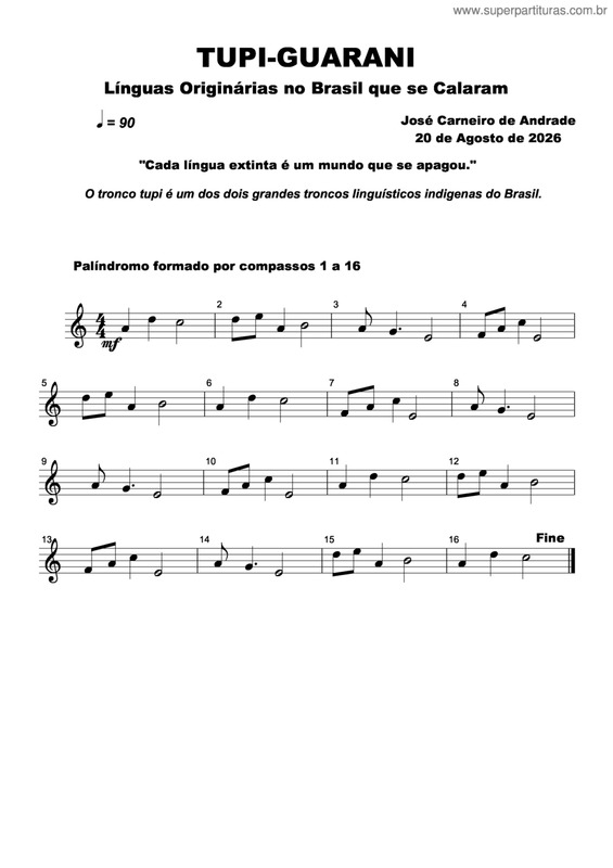 Partitura da música Tupi-Guarani