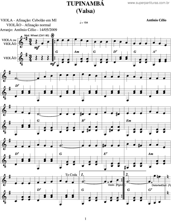 Partitura da música Tupinambá