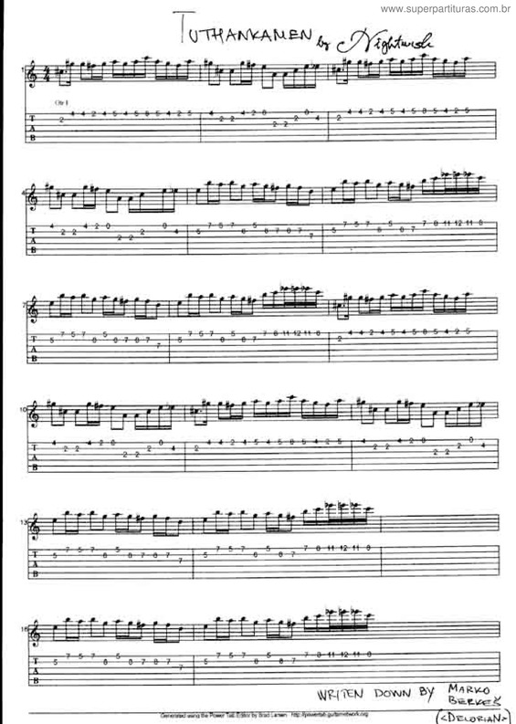 Partitura da música Tutankhamen