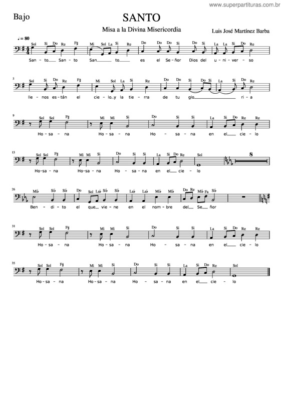 Partitura da música Tutorial Voz Bajo– Santo– Misa A La Divina Misericordia– Luis José Martínez Barba