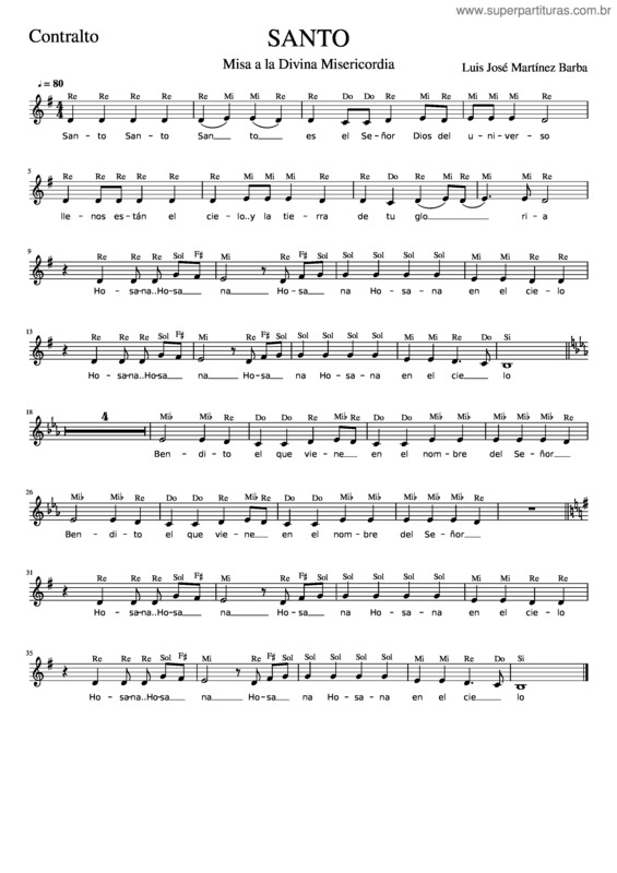 Partitura da música Tutorial Voz Contralto– Santo– Misa A La Divina Misericordia– Luis José Martínez Barba