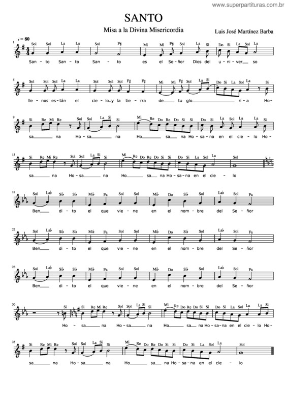 Partitura da música Tutorial Voz Soprano– Santo– Misa A La Divina Misericordia– Luis José Martínez Barba