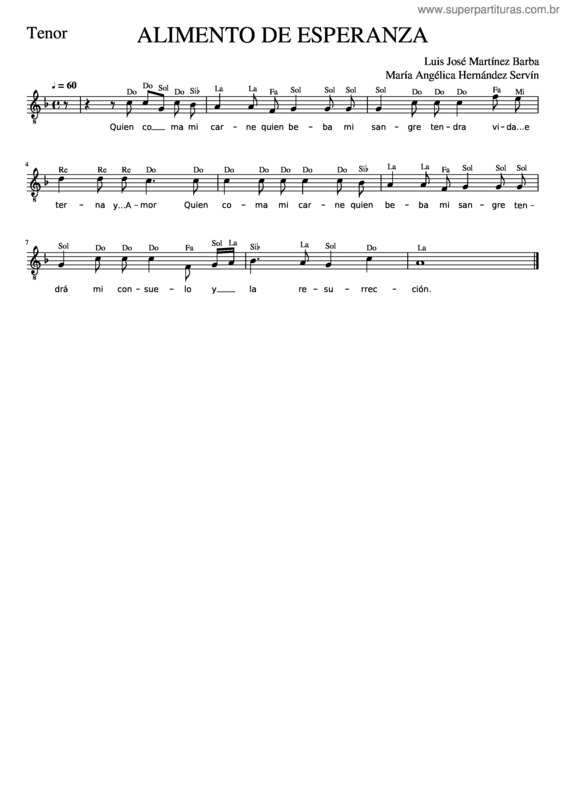 Partitura da música Tutorial Voz Tenor– Alimento De Esperanza– Luis José Martínez Barba– Angélica Hernández