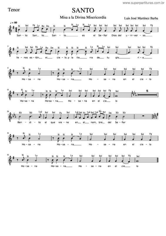 Partitura da música Tutorial Voz Tenor– Santo– Misa A La Divina Misericordia– Luis José Martínez Barba
