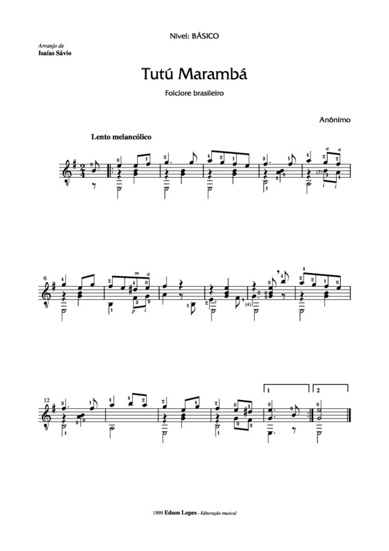 Partitura da música Tutu Marambá