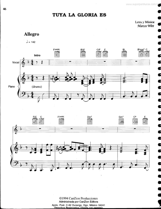 Partitura da música Tuya la Gloria Es