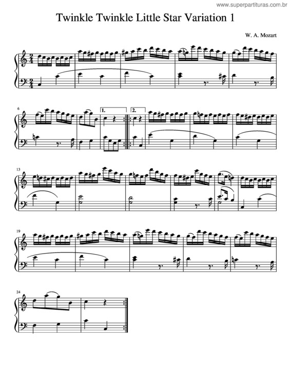 Partitura da música Twinkle Twinkle Little Star Variation 1