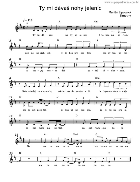Partitura da música Ty Mi Dávaš Nohy Jeleníc – Marián Lipovský