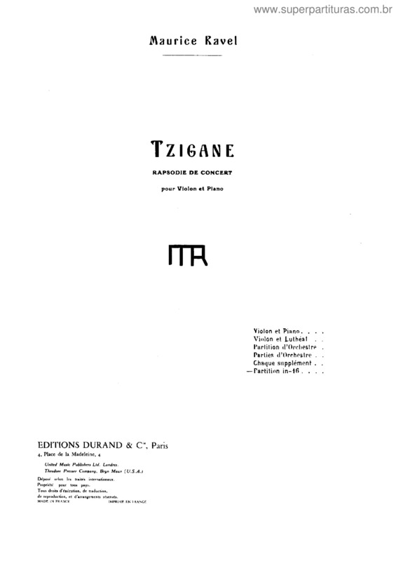 Partitura da música Tzigane