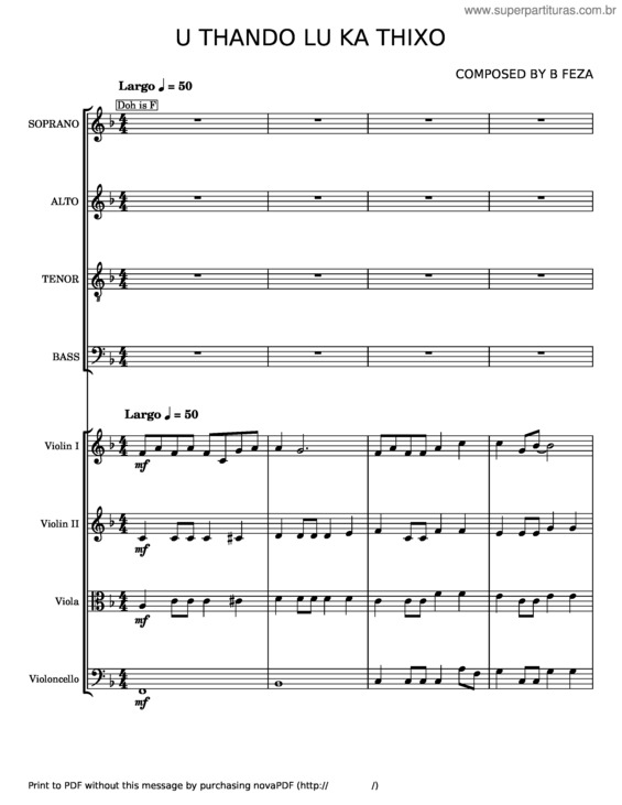 Partitura da música U Thando Lu Ka Thixo – B Feza