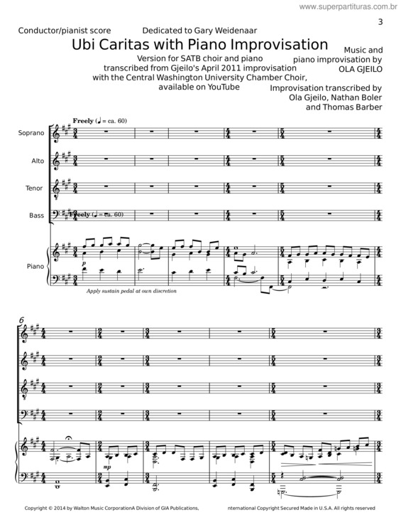 Partitura da música Ubi Caritas – Ola Gjeilo