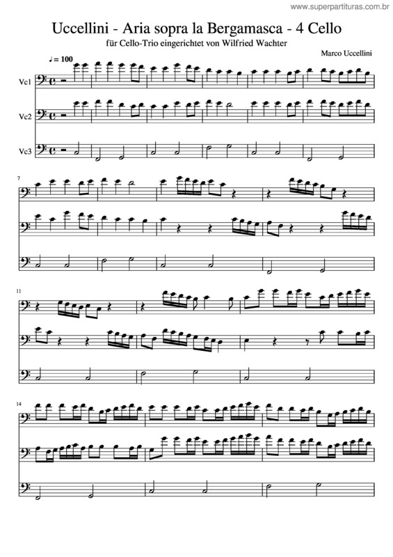 Partitura da música Uccellini – Aria Sopra La Bergamasca – 4 Cello v.2