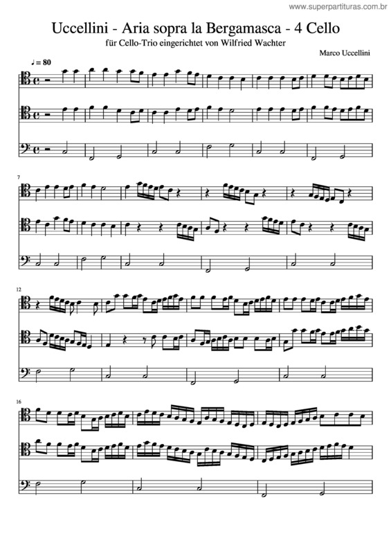 Partitura da música Uccellini – Aria Sopra La Bergamasca – 4 Cello