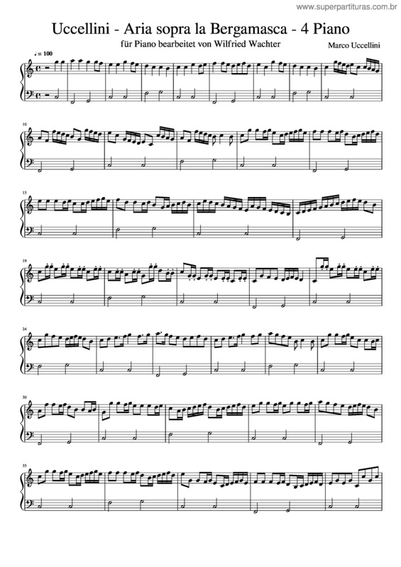 Partitura da música Uccellini – Aria Sopra La Bergamasca – 4 Piano