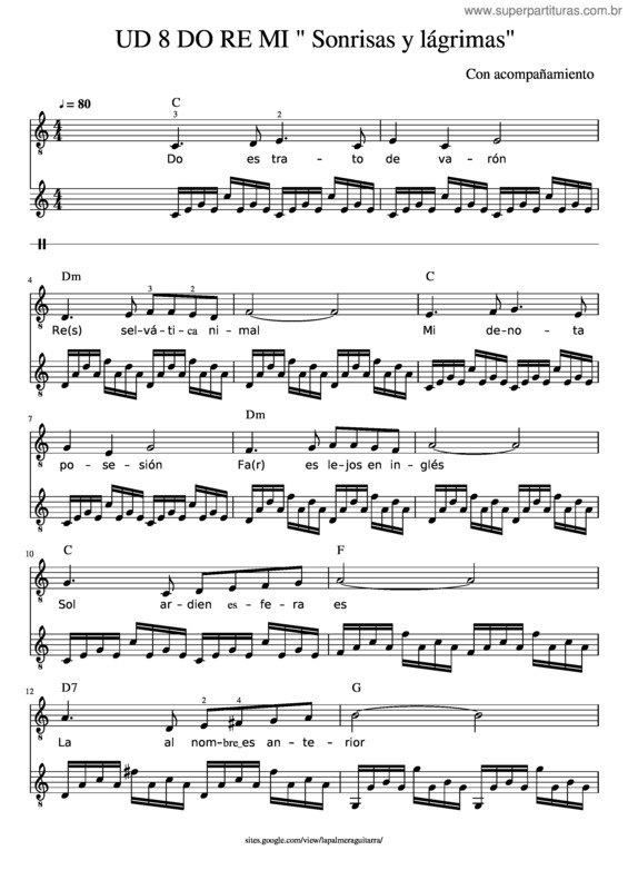 Partitura da música Ud 8 Do Re Mi  Sonrisas Y Lágrimas Con Acompañamiento