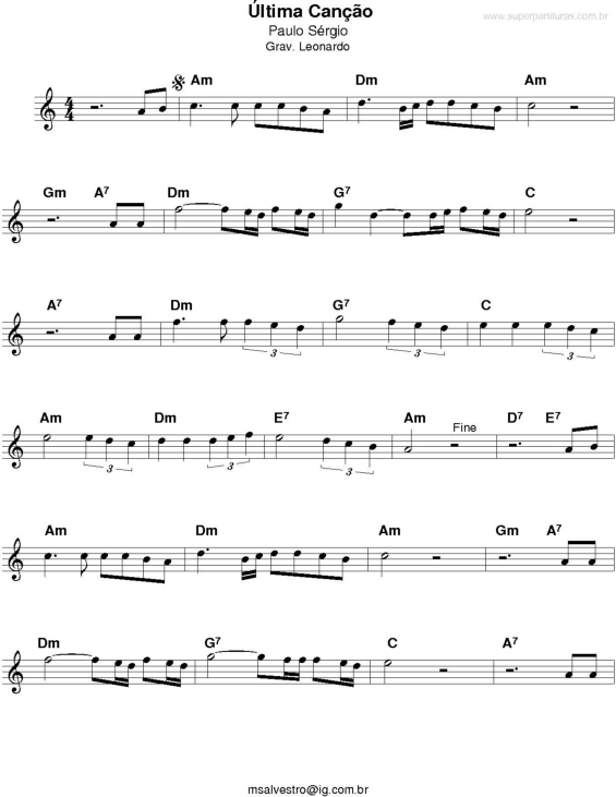 Partitura da música Última Canção