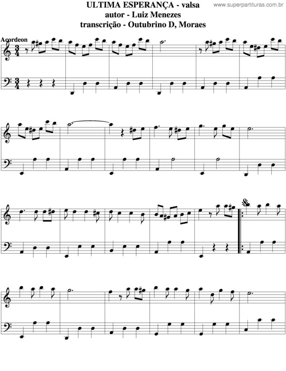 Partitura da música Ultima Esperança v.3