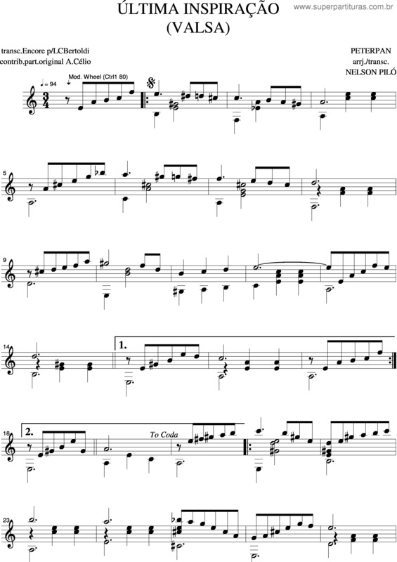 Partitura da música Última Inspiração  v.2