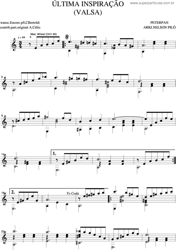 Partitura da música Última Inspiração 