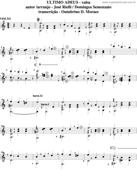 Partitura da música Ultimo Adeus