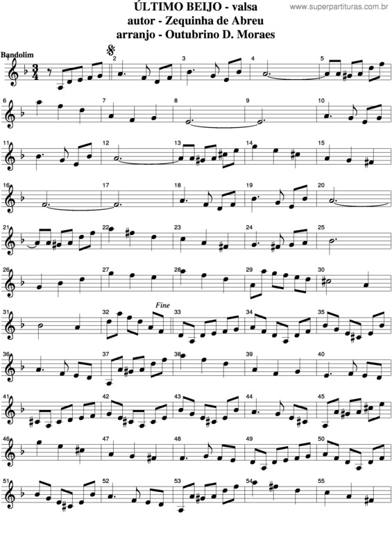 Partitura da música Último Beijo