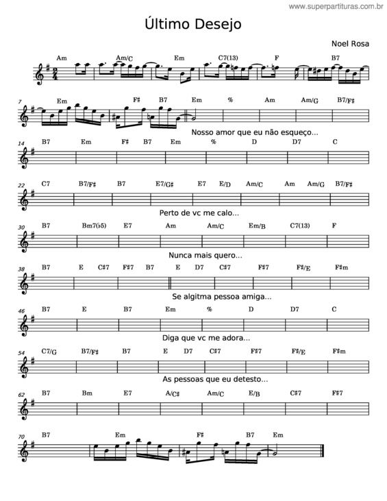 Partitura da música Último Desejo – Noel Rosa v.2