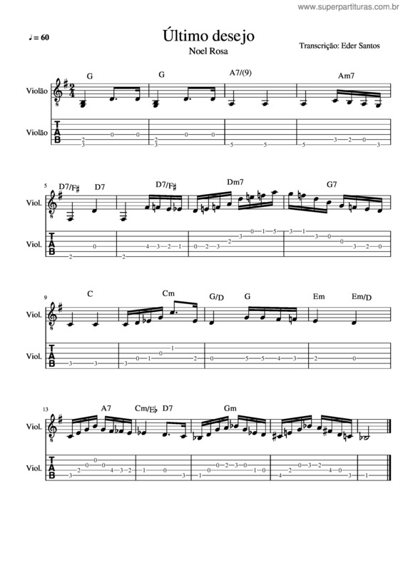 Partitura da música Último Desejo – Noel Rosa
