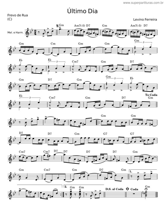 Partitura da música Último Dia v.2