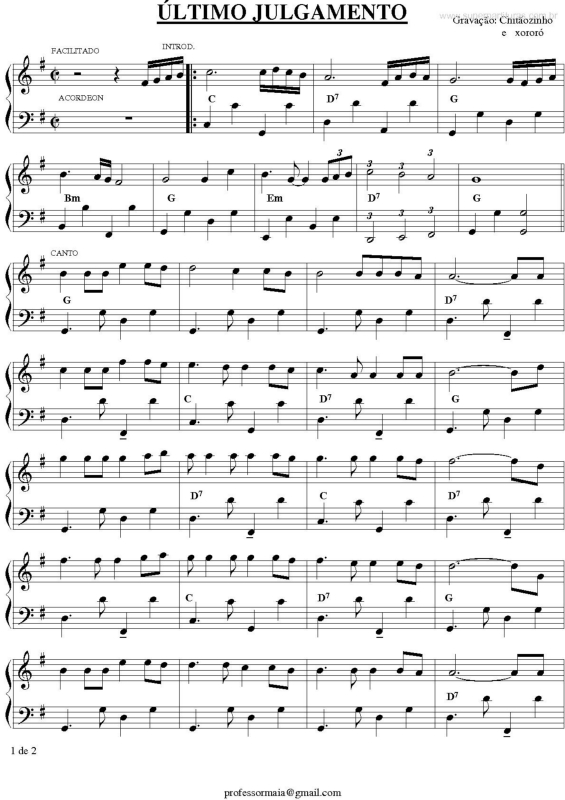 Partitura da música Último Julgamento