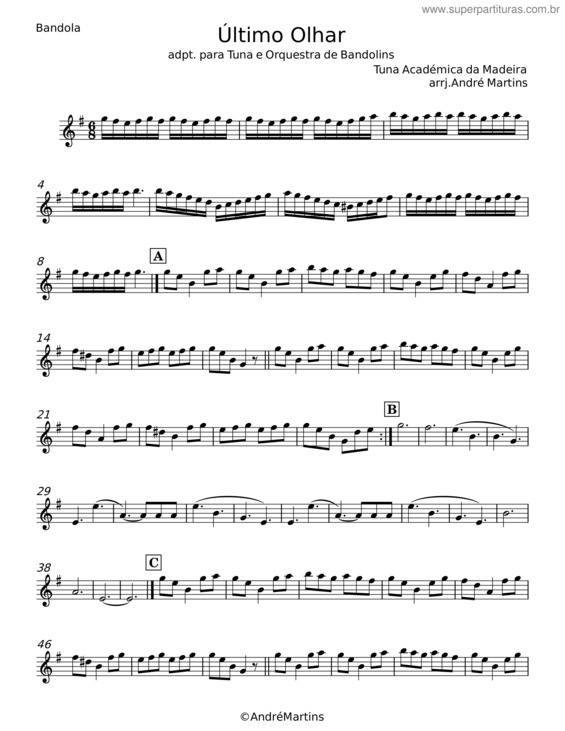 Partitura da música Último Olhar – Tuna Académica Da Madeira