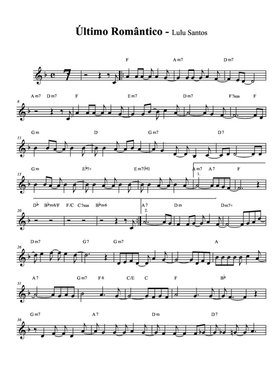 Partitura da música Último Romântico v.2