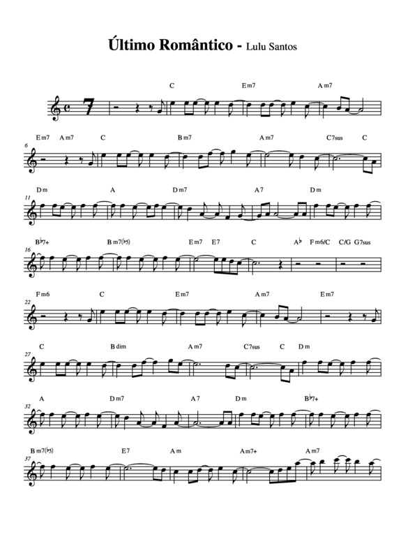 Partitura da música Último Romântico