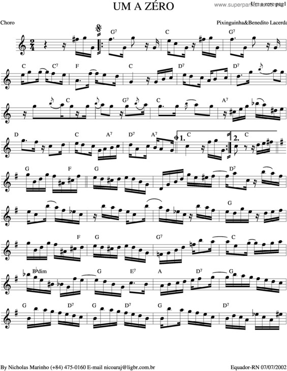 Partitura da música Um A Zéro