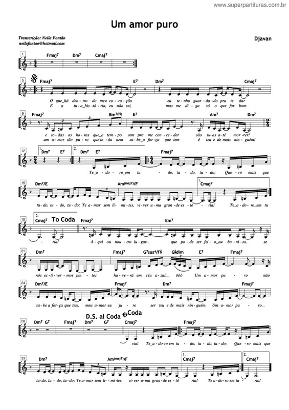 Partitura da música Um Amor Puro v.2