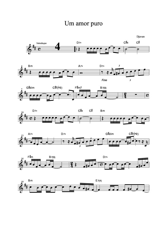 Partitura da música Um amor Puro v.8